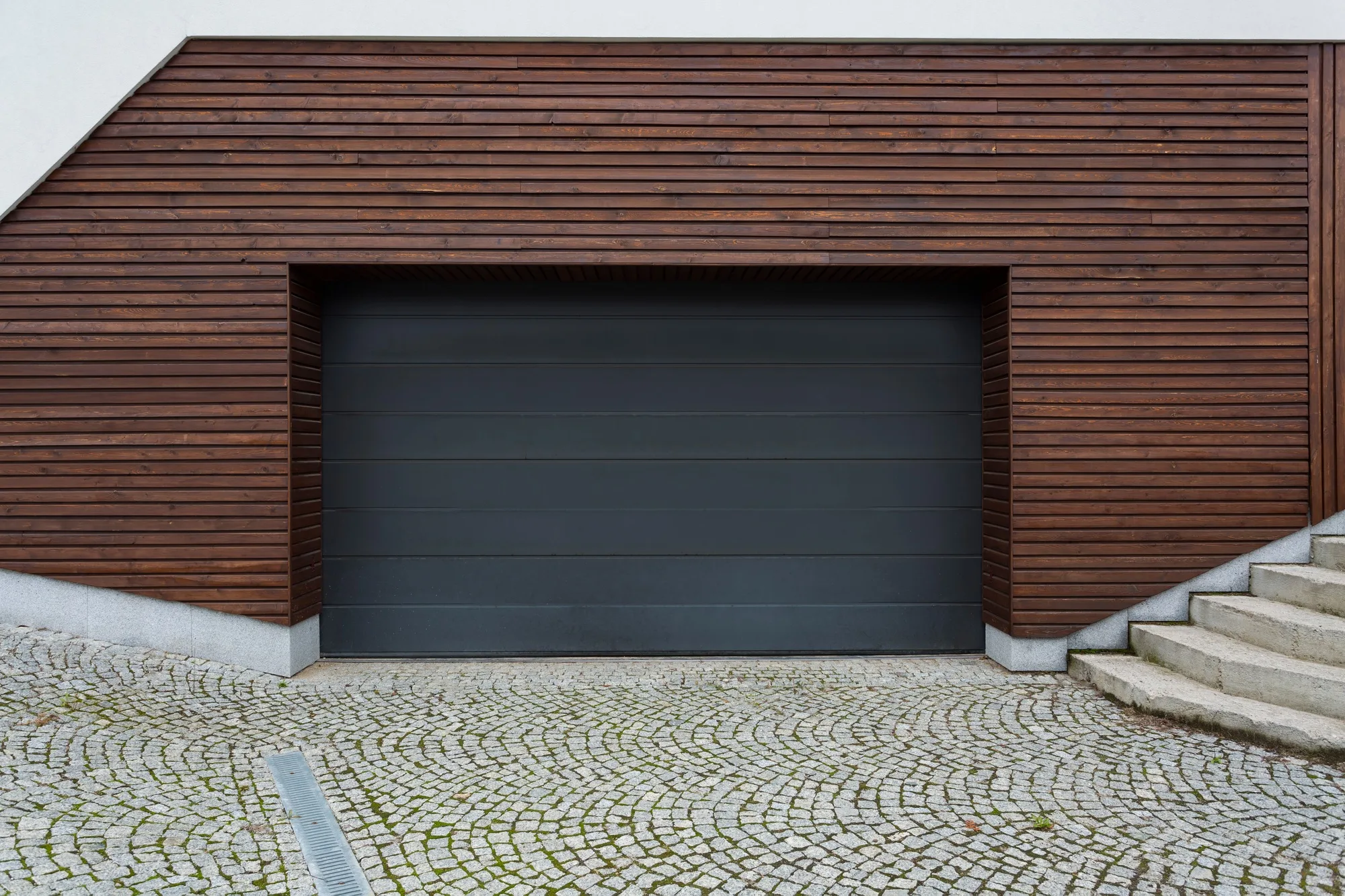 Black and wooden garage